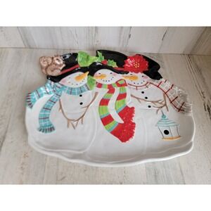 Pier 1 imports large snowman family platter plate kitchen Xmas home decor